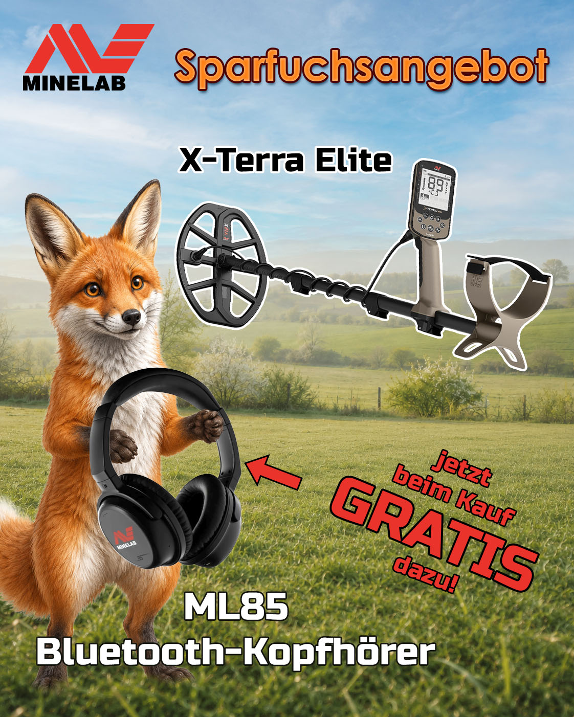 Minelab X-Terra Elite Metalldetektor mit GRATIS ML85 Bluetooth-Kopfhörer