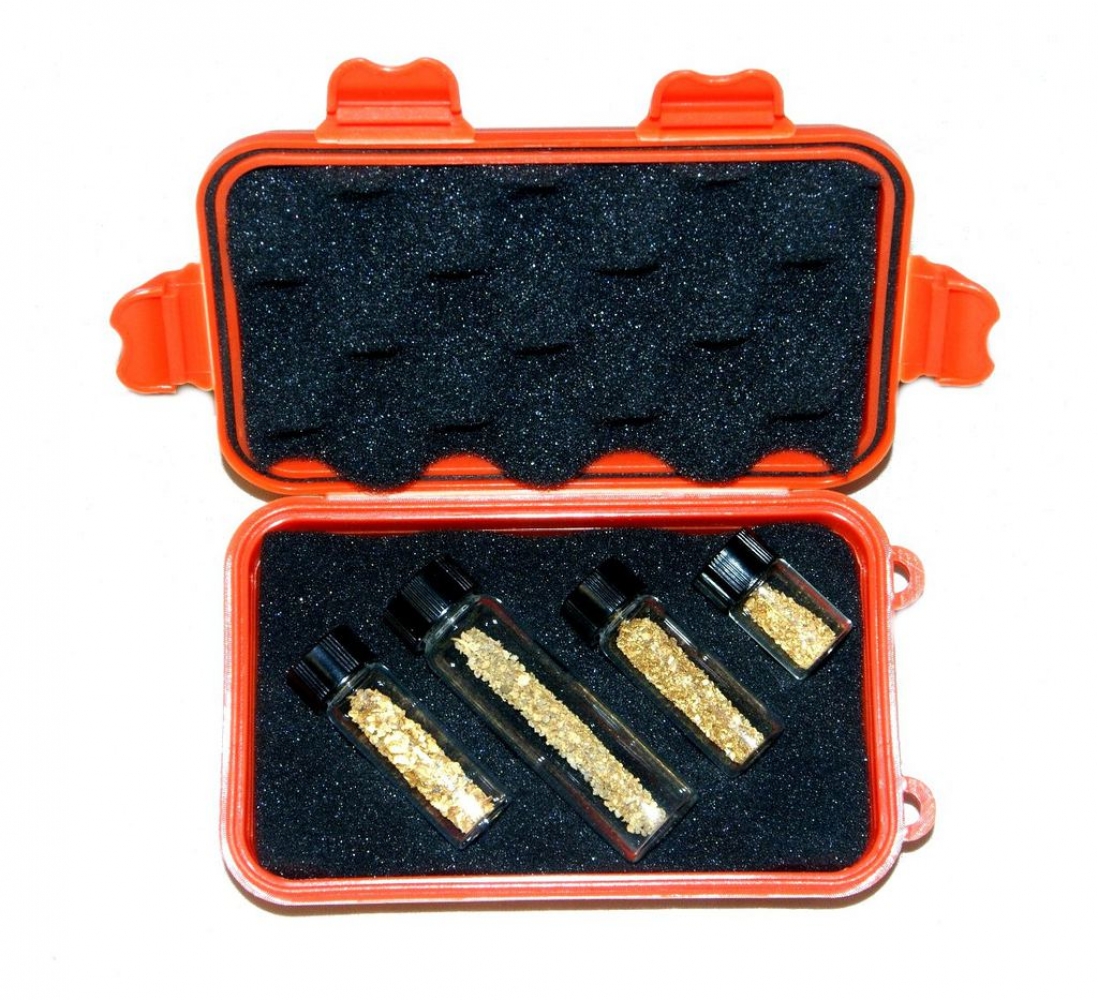 Bruchfeste Dose, orange oder schwarz, aus Kunststoff mit 4 Sammelgläsern