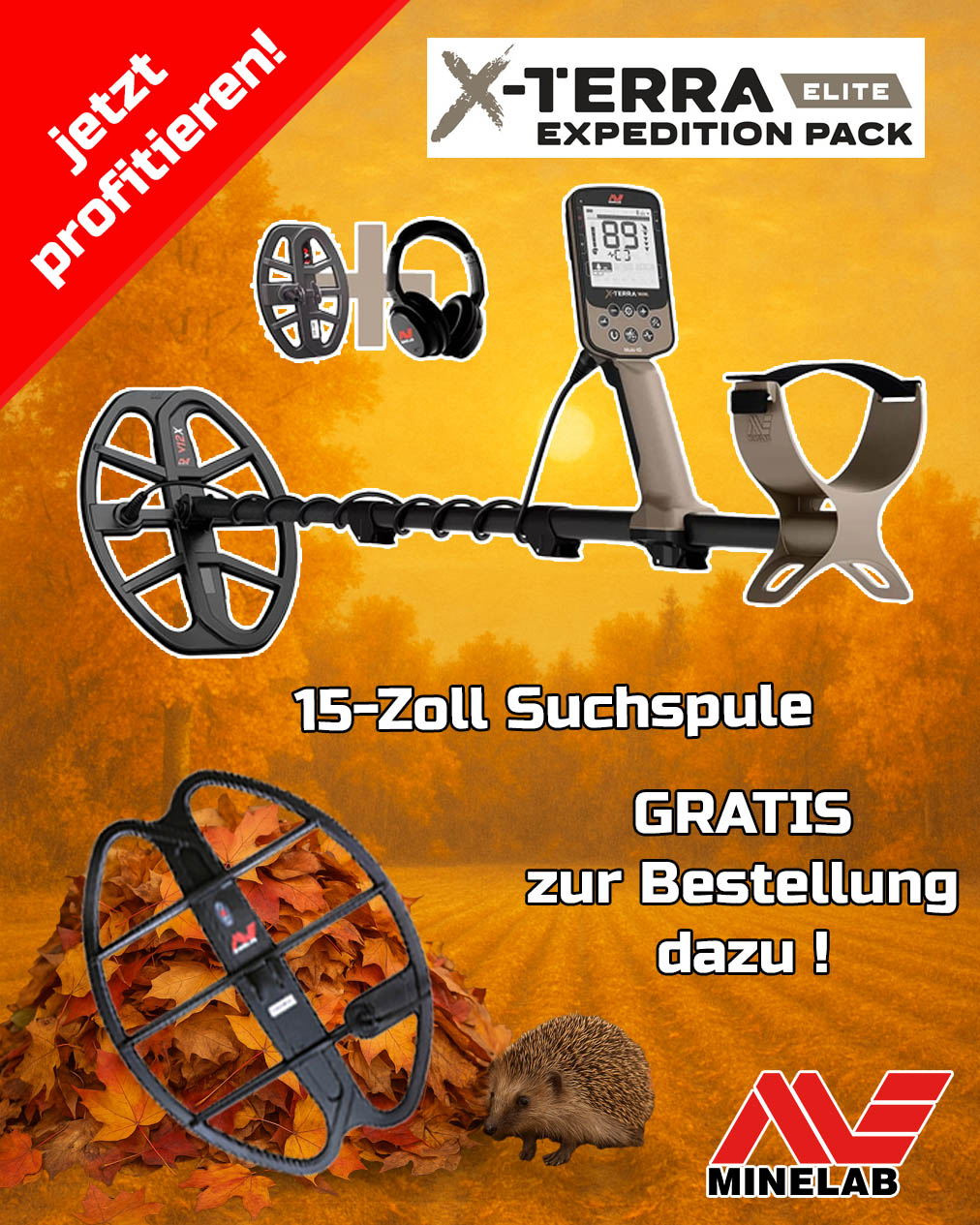 Minelab X-Terra Elite Metalldetektor Expedition Pack mit Gratis 15-Zoll Suchspule