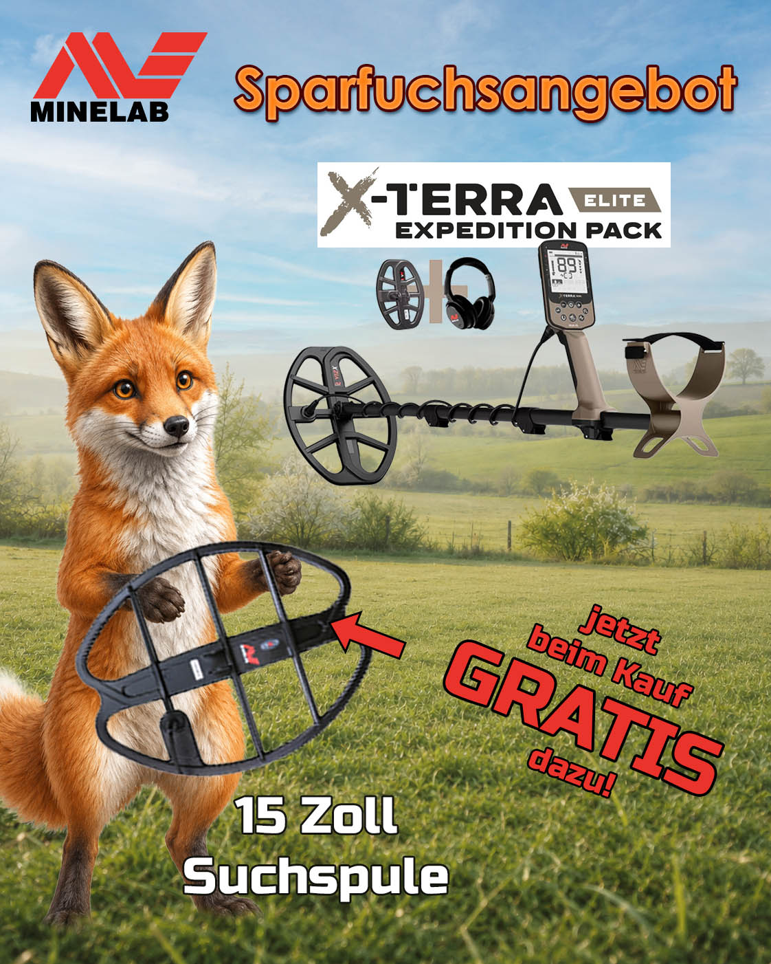 Minelab X-Terra Elite Metalldetektor Expedition Pack mit GRATIS 15-Zoll Suchspule