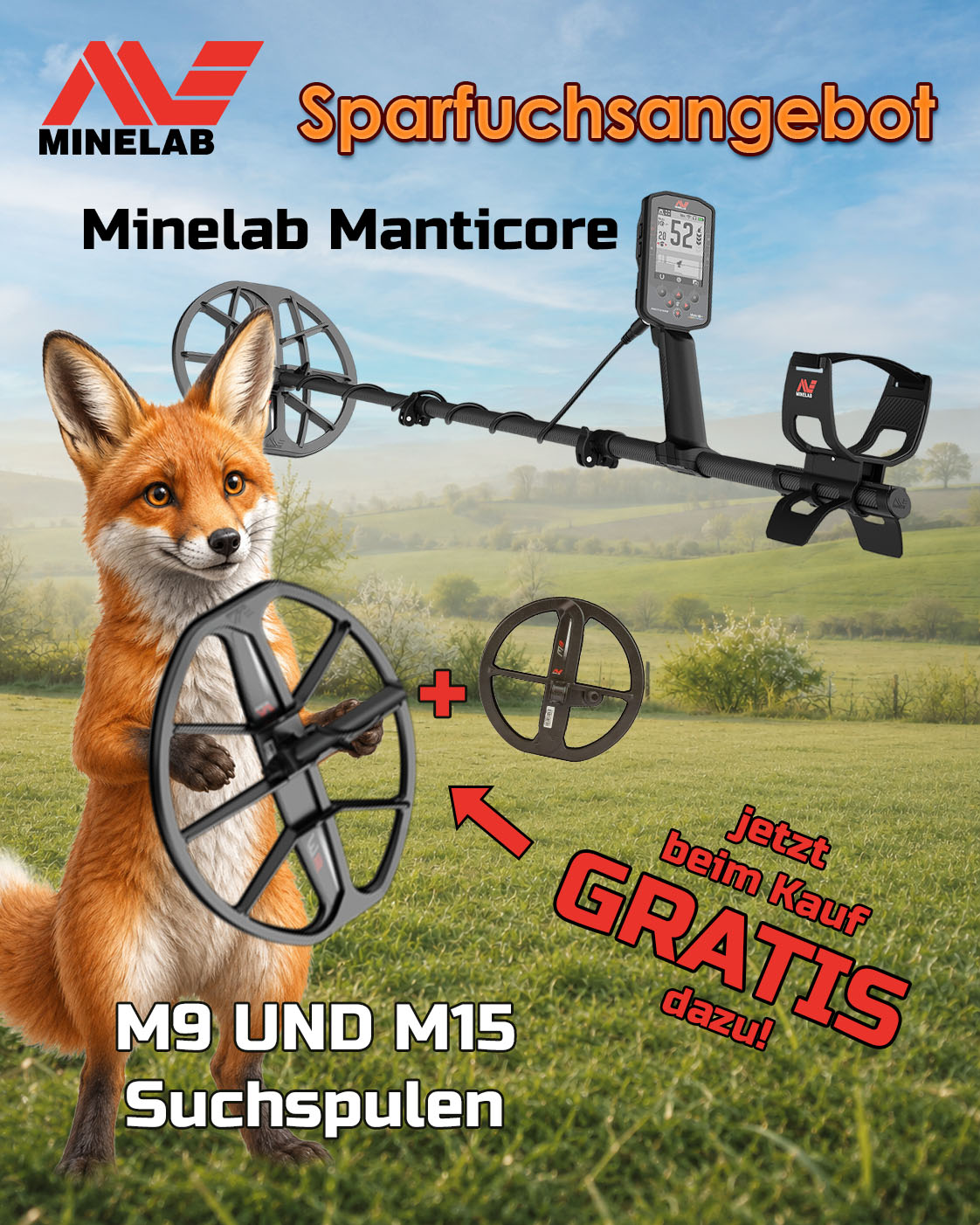 Minelab Manticore Profi-Metalldetektor  mit gratis M9 und M15 Suchspule