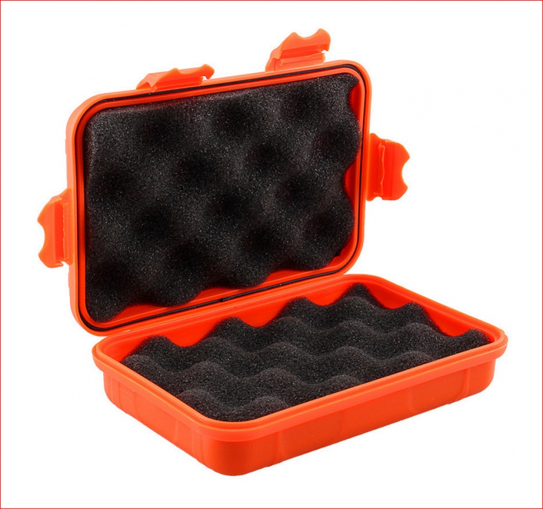 Bruchfeste Dose, orange oder schwarz, aus Kunststoff mit 4 Sammelgläsern